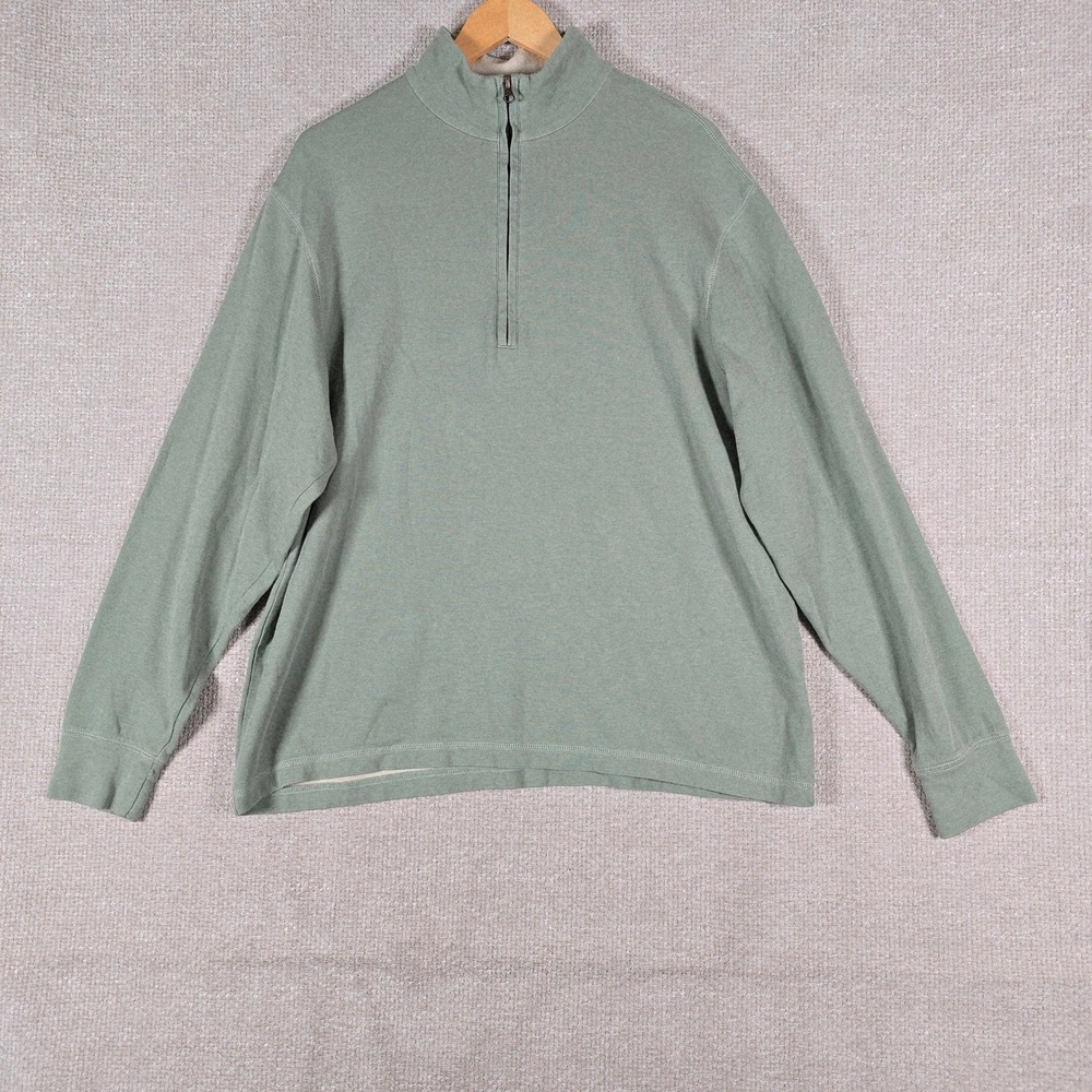 Cremieux Classics Mens XL Quarter Zip Pullover Sage Green Cotton Blend Sweater